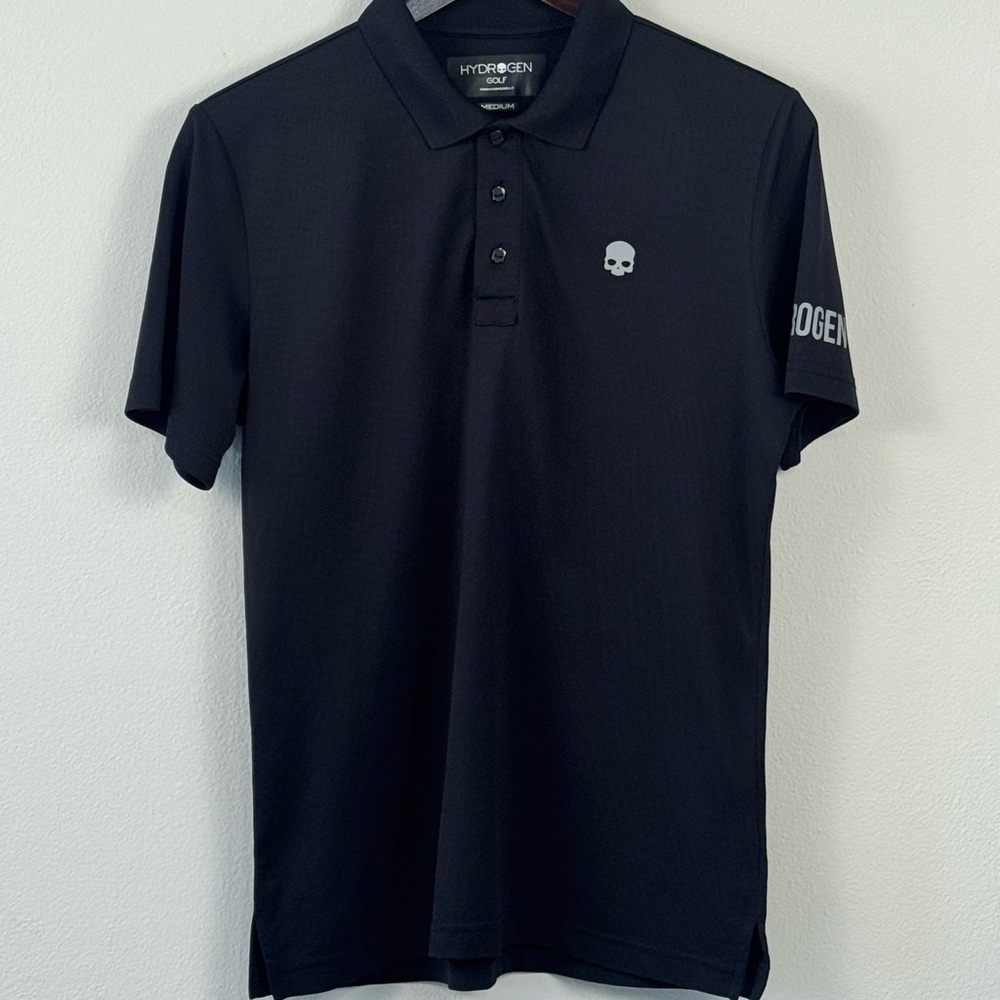 Hydrogen Golf Black Polo Shirt M Skull Logo Nylon Excellent Condition